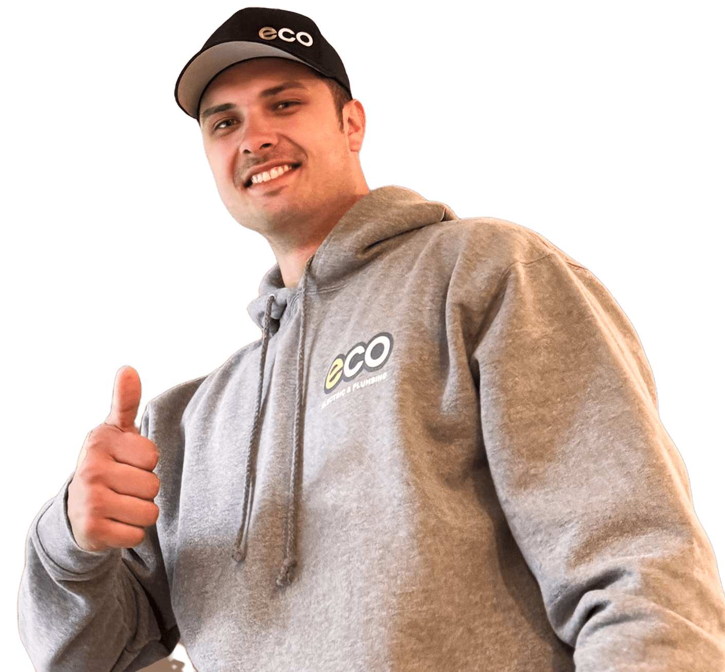 An employee Showing his thumbs up